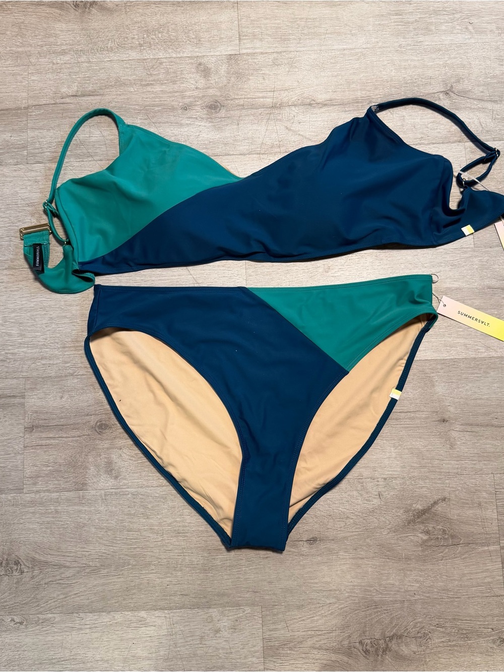 summersalt Teal & Navy Colorblock Bikini TOP size 20